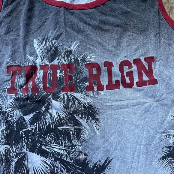 True Religion‎ Palm Trees Tank Top Sleeveless Shirt Men's Size Medium Scoop Neck - Picture 3 of 8